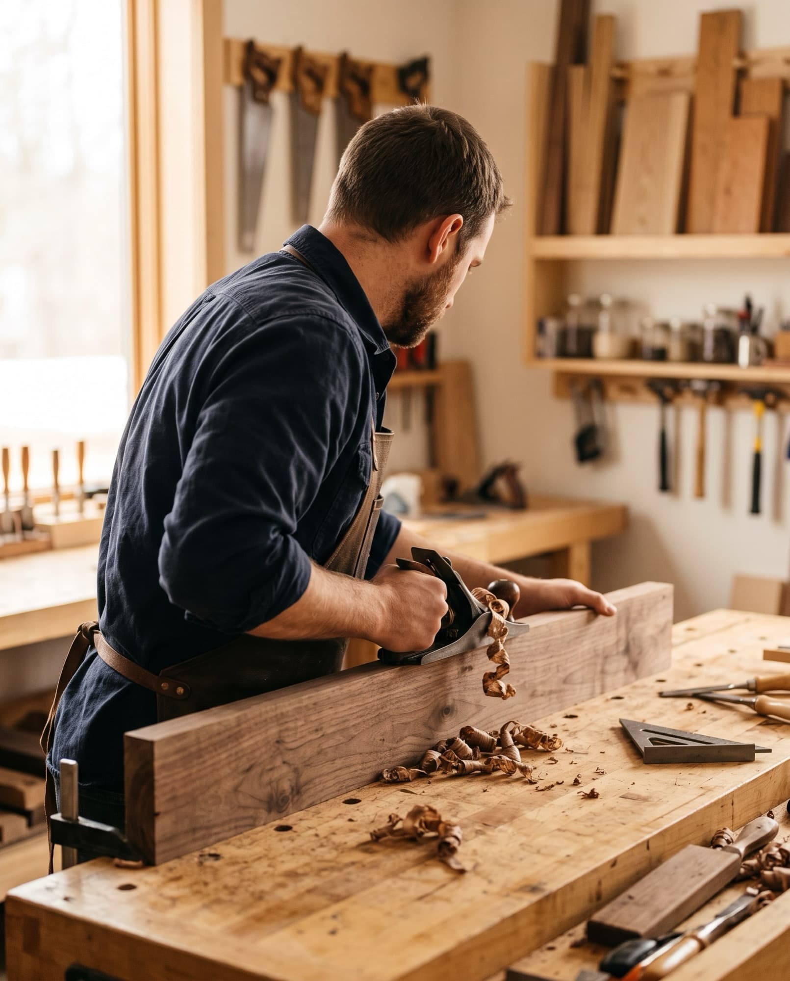 The studio's founder at the workbench