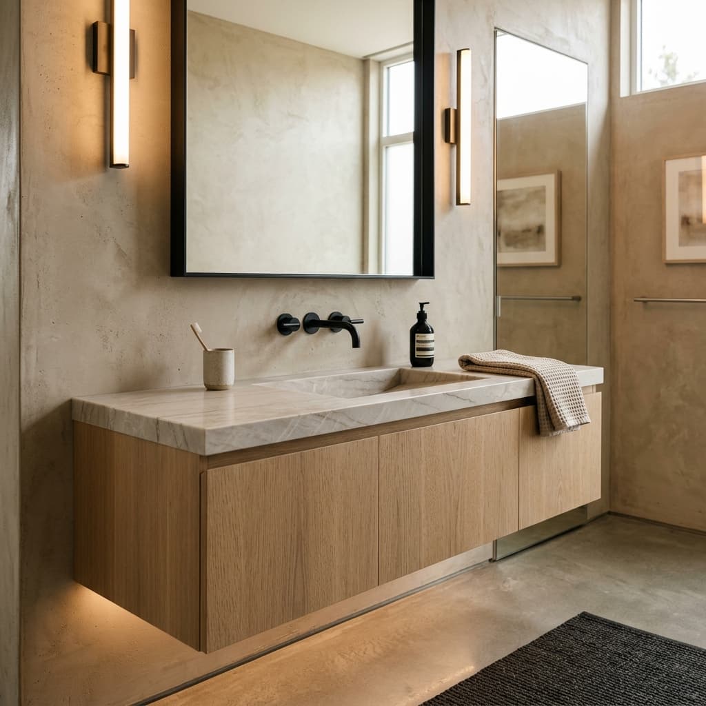 Rift Oak & Quartzite Floating Vanity